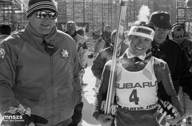Mateja Svet v izteku slaloma na SP v Vailu 1989. Foto: Žnidaršič Joco