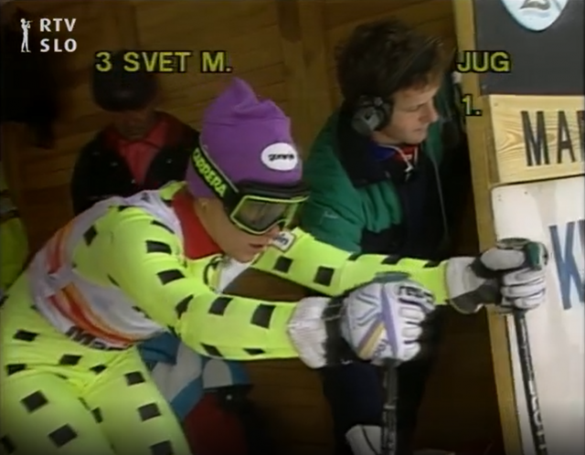 Veleslalomska vožnja na Zlati lisici na Vitrancu, 1988. Mateja Svet je z znatno prednostjo zmagala v obeh disciplinah.