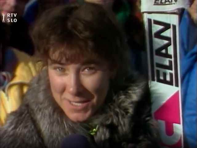 Slalomska vožnja Mateje Svet na Vitrancu, 1988. Proga je bila izredno zahtevna in poledenela, mnogim tekmovalkam je povzročala težave. 